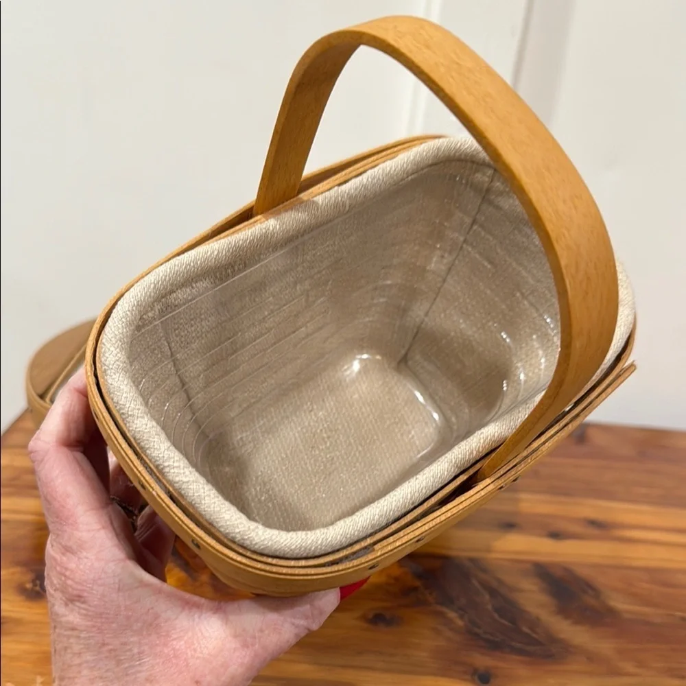 Vtg 2003 Longaberger Warm Brownie Basket & 2002 Handled Basket w/ Tan Liners
